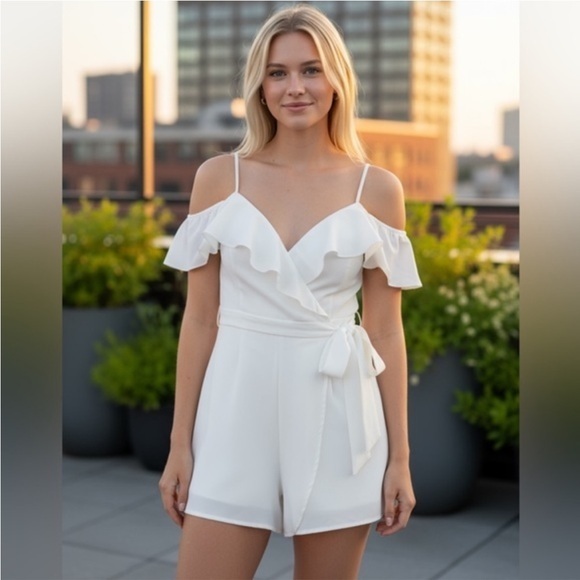 Pants - Elegant White Ruffle Jumpsuit